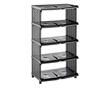 Black Rattan-Effect 5-Tier Shoe Rack Storage Stand