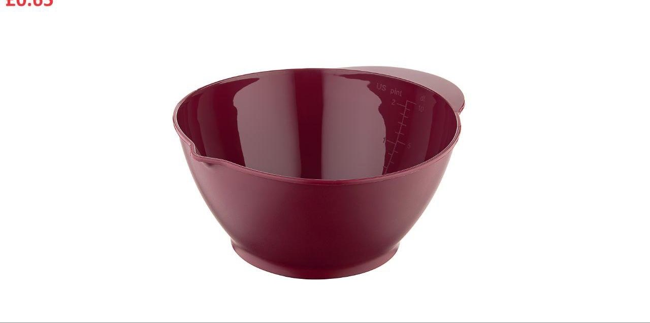 Burgundy Plastic Mixing Bowl with Measuring Marks 2400ml