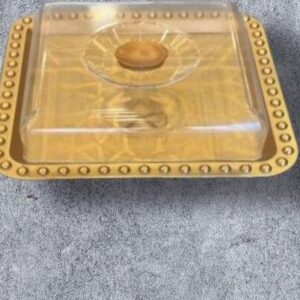 Gold Square Beaded Trinket Dish with Lid