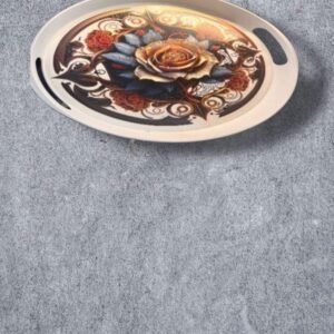Cream Floral Rose Print Round Serving Tray