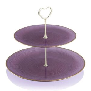 Purple Gold-Rim Glass 2-Tier Cake Stand