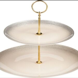 Silver Glitter Cream 2-Tier Cake Stand