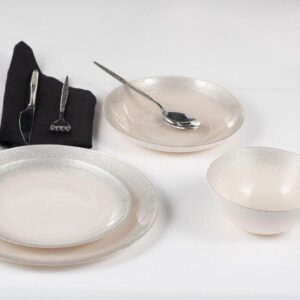Cream & Silver-Edge Glass Dinnerware Set