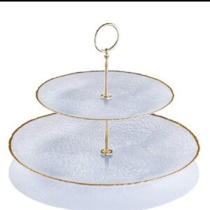 Glasscom Harmony Glass 2-Tier Cake Stand Gold Rim