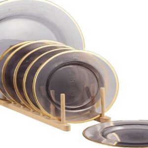 Anthracite Glass 7-Piece Cake Set Gold Rim