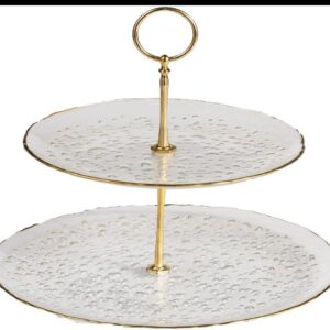 Transparent Gold-Rim Hammered Glass 2-Tier Cake Stand