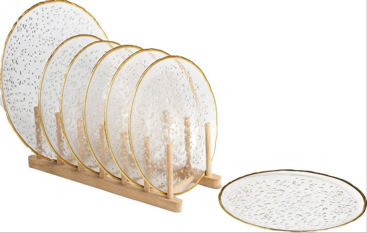 Transparent Gold-Rim Hammered Glass 7-Piece Cake Set