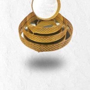 Gold Filigree Mirrored Round Tray Set of 4