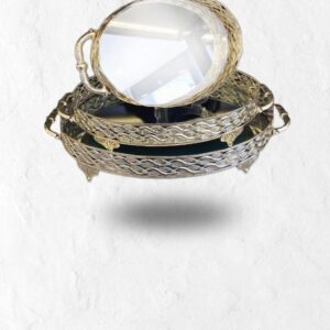 Gold Ornate Mirrored Oval Tray Set of 3