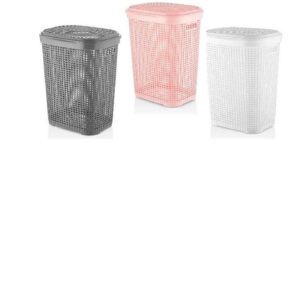 Rattan-Effect Plastic Laundry Basket with Lid 55L