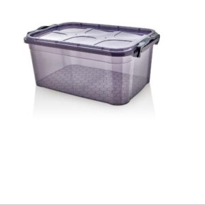 Purple Tint Plastic Storage Box with Clip Lid 30L