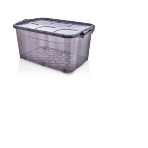 Purple Tint Plastic Storage Box with Clip Lid 50L