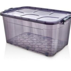 Purple Tint Plastic Storage Box with Clip Lid 80L