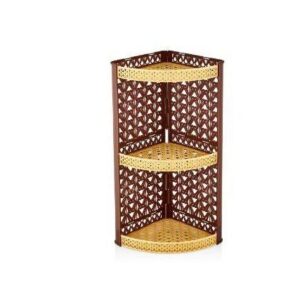 Brown & Cream Rattan-Effect Corner Bathroom Shelf