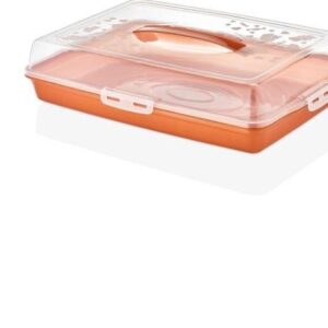 Orange Cake Carrier Storage Box with Clear Domed Lid