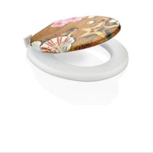 White Plastic Toilet Seat Cover with Seashell Print