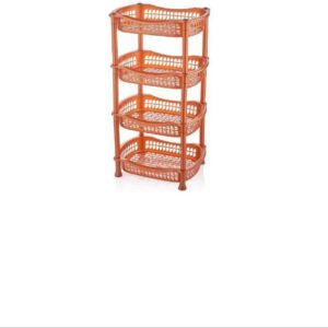 Orange 4-Tier Plastic Storage Basket Stand