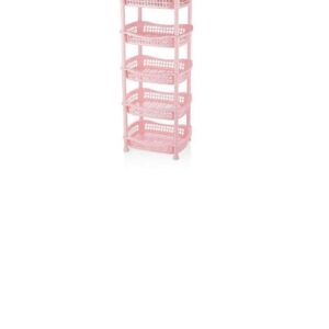 Pink 5-Tier Plastic Storage Basket Stand