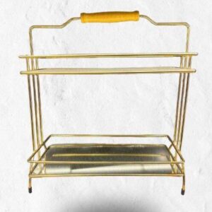 Gold Metal 2-Tier Mirrored Serving Stand with Wooden Handle