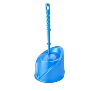 Blue Toilet Brush with Round Holder Set