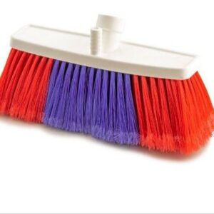 White Broom Head with Red & Purple Bristles