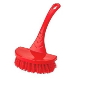 Red Plastic Scrubbing Brush with Handle